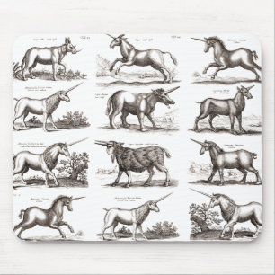 Antique Unicorn Engraving Vintage Zoology Specimen Mouse Mat