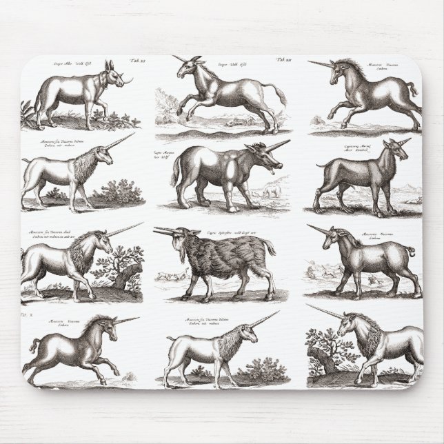 Antique Unicorn Engraving Vintage Zoology Specimen Mouse Mat (Front)