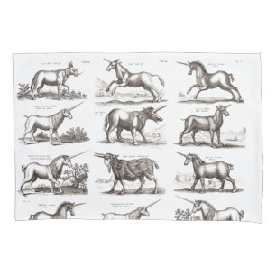 Antique Unicorn Engraving Vintage Zoology Specimen Pillowcase