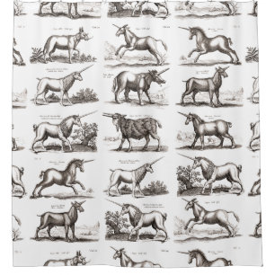 Antique Unicorn Engraving Vintage Zoology Specimen Shower Curtain