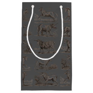 Antique Unicorn Engraving Vintage Zoology Specimen Small Gift Bag