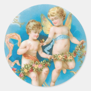 Antique Valentine Angel(Cupid) Classic Round Sticker