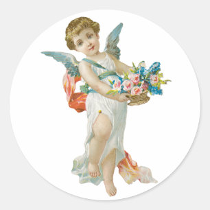 Antique Valentine Angel(Cupid) Classic Round Sticker