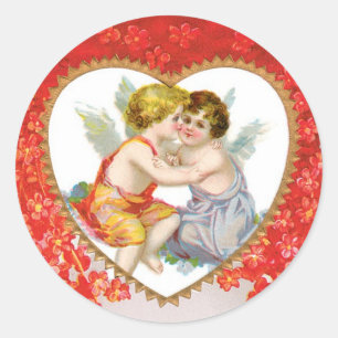 Antique Valentine Angel(Cupid) Heart Classic Round Sticker