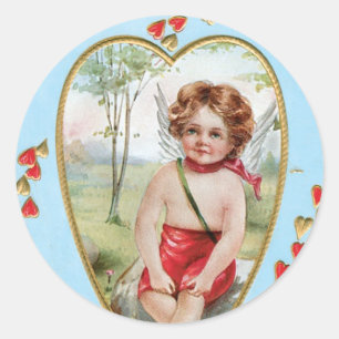 Antique Valentine Angel(Cupid) Heart Classic Round Sticker