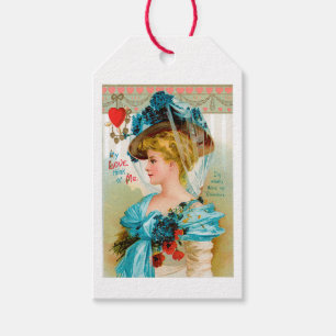 Antique Valentine Blue Floral Lady Gift Tags