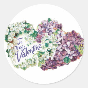 Antique Valentine Bouquet Heart Classic Round Sticker