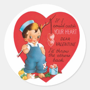 Antique Valentine Boy Heart Classic Round Sticker