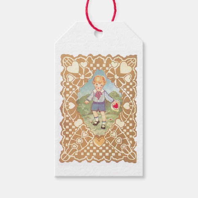 Antique Valentine Boy Heart Gift Tags (Front)