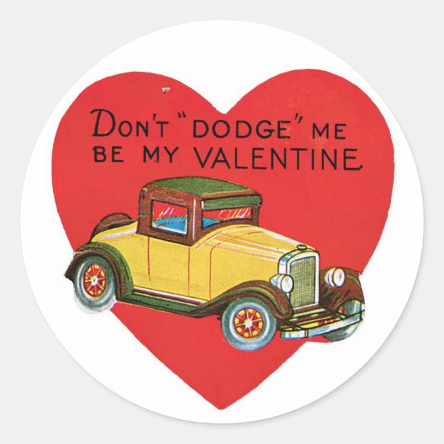 Antique Valentine Car Heart Classic Round Sticker (Front)
