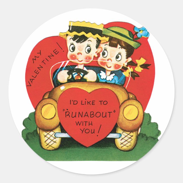 Antique Valentine Couple Heart Classic Round Sticker (Front)