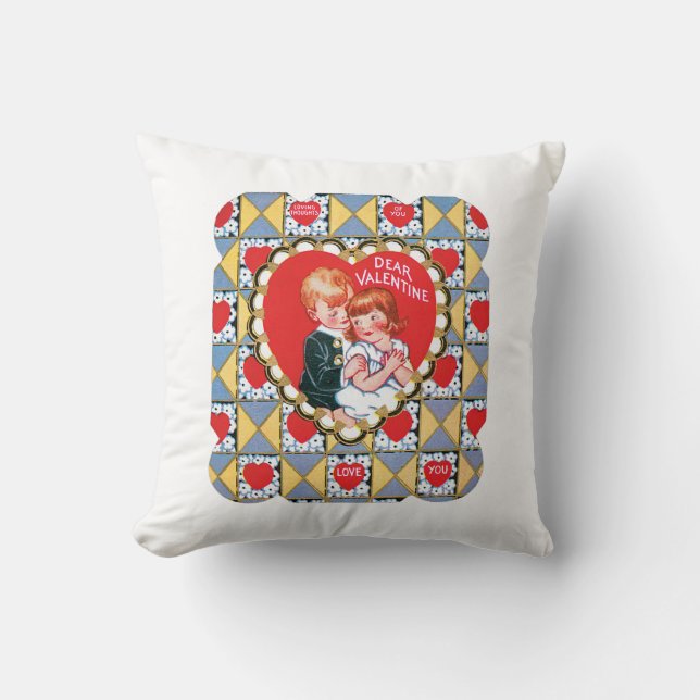 Antique Valentine Couple Heart Cushion (Front)
