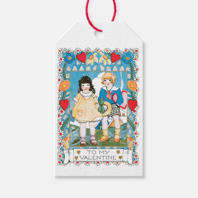 Antique Valentine Couple Heart Gift Tags (Front)