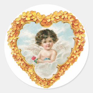 Antique Valentine Cupid Heart Classic Round Sticker