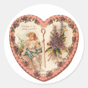 Antique Valentine Cupid Heart Classic Round Sticker