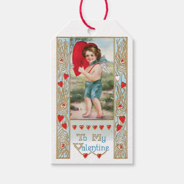 Antique Valentine Cupid Heart Gift Tags (Front)