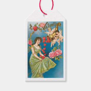 Antique Valentine Cupid Heart Lady Gift Tags