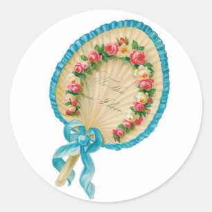 Antique Valentine Flower fan Classic Round Sticker