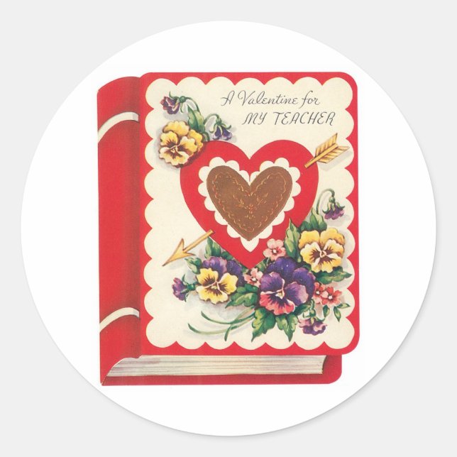 Antique Valentine Flower Heart Classic Round Sticker (Front)