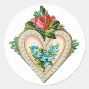Antique Valentine Flower Heart Classic Round Sticker
