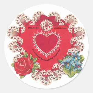 Antique Valentine Flower Heart Classic Round Sticker