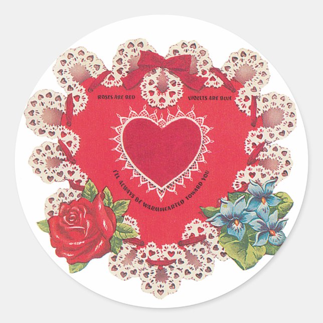 Antique Valentine Flower Heart Classic Round Sticker (Front)