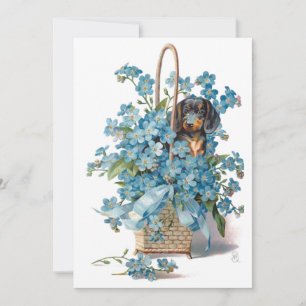 Antique Valentine Forget me Nots & Dachshund Card 