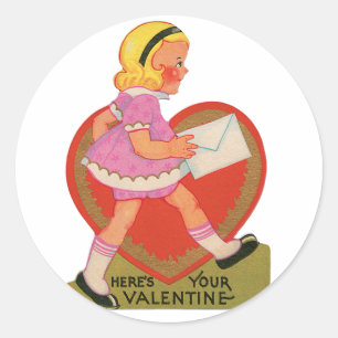 Antique Valentine Girl Heart Classic Round Sticker
