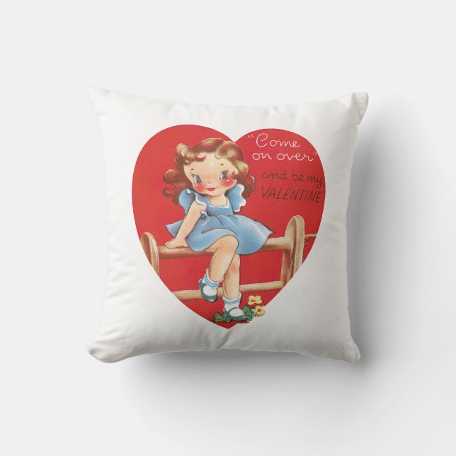 Antique Valentine Girl Heart Cushion (Front)