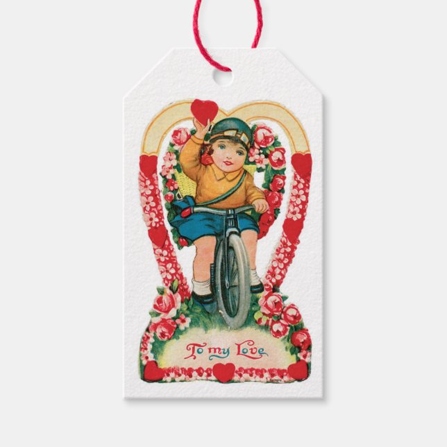 Antique Valentine Girl Heart Gift Tags (Front)