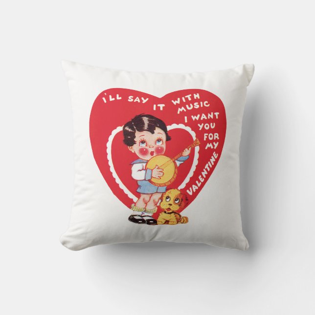 Antique Valentine Girl with Puppy Cushion (Front)
