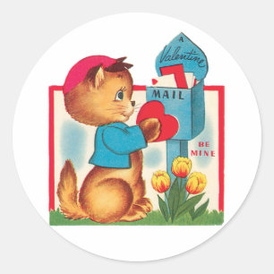 Antique Valentine Kitten Classic Round Sticker