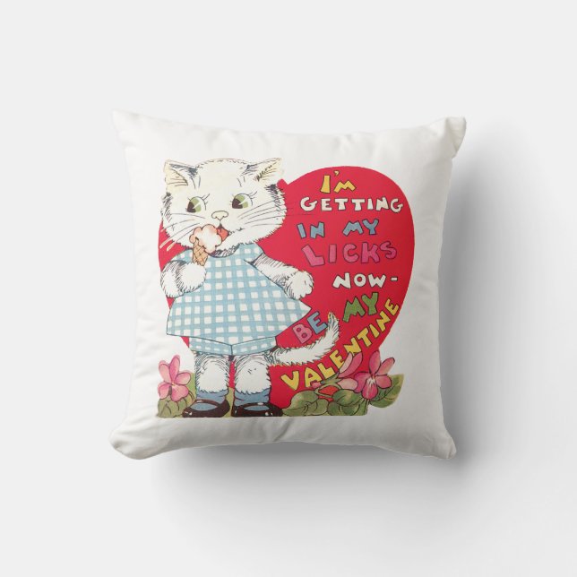 Antique Valentine Kitten Heart Cushion (Front)