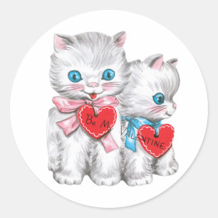 Antique Valentine Kittens Heart Classic Round Sticker