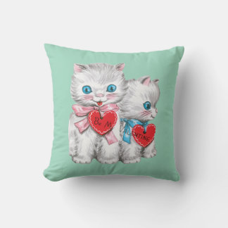 Antique Valentine Kittens Heart Cushion