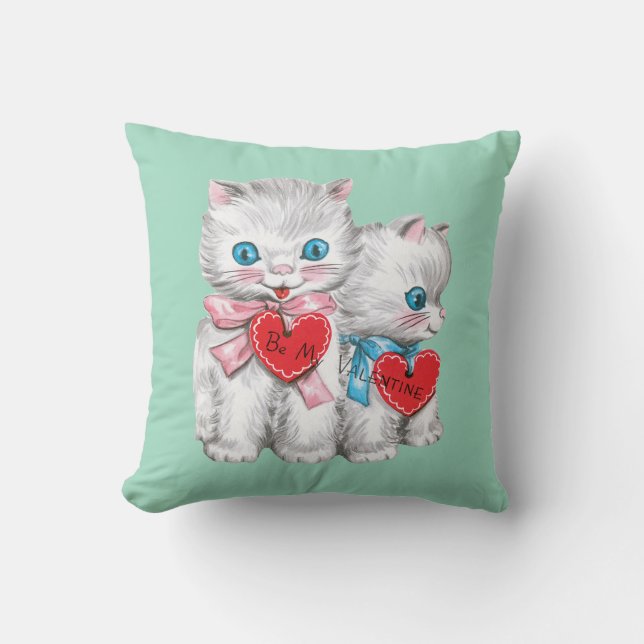 Antique Valentine Kittens Heart Cushion (Front)