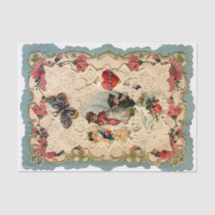 ANTIQUE VALENTINE LACE,CUPID,LOVERS AND BUTTERFLY TISSUE PAPER