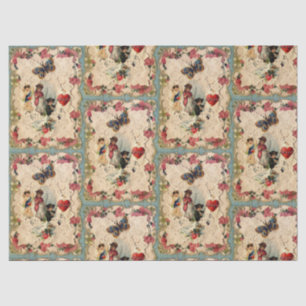 ANTIQUE VALENTINE LACE,CUPID,LOVERS AND BUTTERFLY TISSUE PAPER