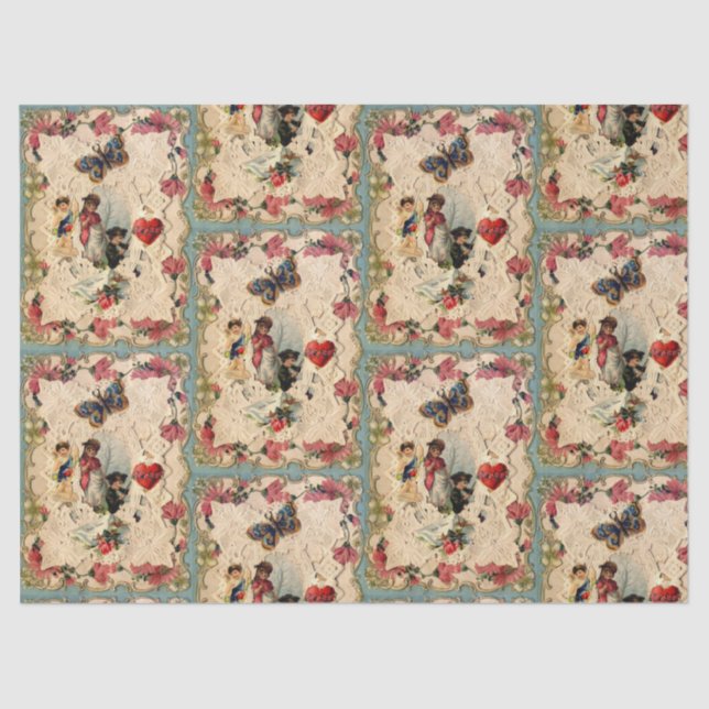 ANTIQUE VALENTINE LACE,CUPID,LOVERS AND BUTTERFLY TISSUE PAPER (Front)