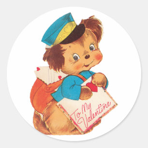 Antique Valentine Puppy Classic Round Sticker