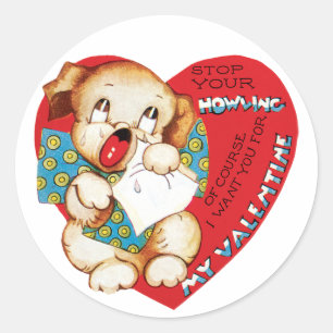 Antique Valentine Puppy Heart Classic Round Sticker