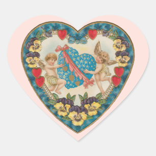Antique Valentine's Day, Vintage Angels in a Heart Heart Sticker
