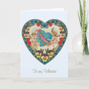 Antique Valentine's Day, Vintage Angels in a Heart Holiday Card