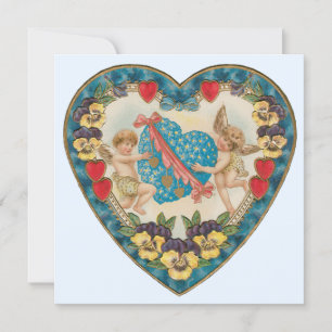 Antique Valentine's Day, Vintage Angels in a Heart Holiday Card