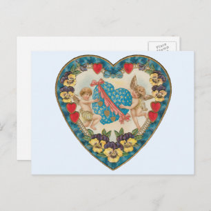 Antique Valentine's Day, Vintage Angels in a Heart Holiday Postcard