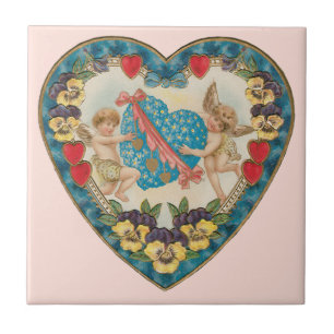 Antique Valentine's Day, Vintage Angels in a Heart Tile