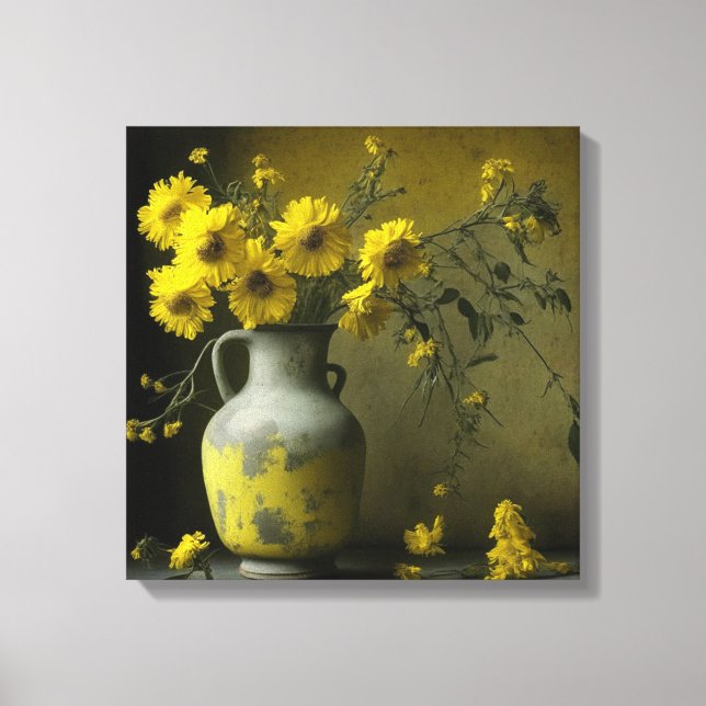 Antique Vase of Yellow Flowers Canvas Print (Front)