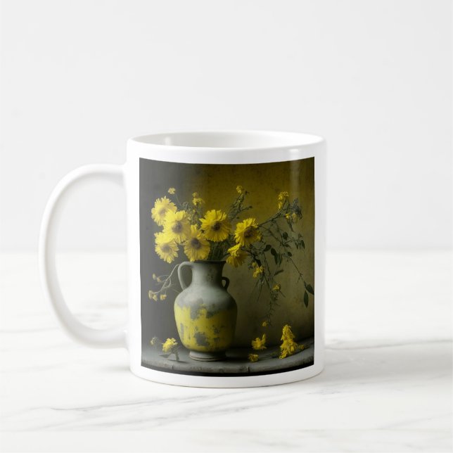 Antique Vase of Yellow Flowers Coffee Mug (Left)