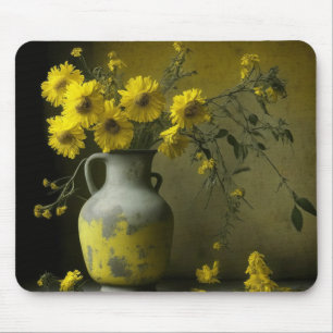 Antique Vase of Yellow Flowers Mouse Mat