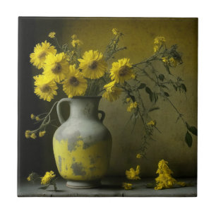 Antique Vase of Yellow Flowers Tile